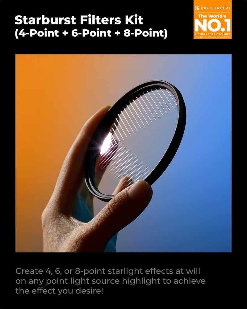 Nano-Klear 3PCS 72mm Star Filters, 4 + 6 + 8 Points Star Filter, Optical Glass Glitter Effect Filter with 3pcs Cloths - Image 2