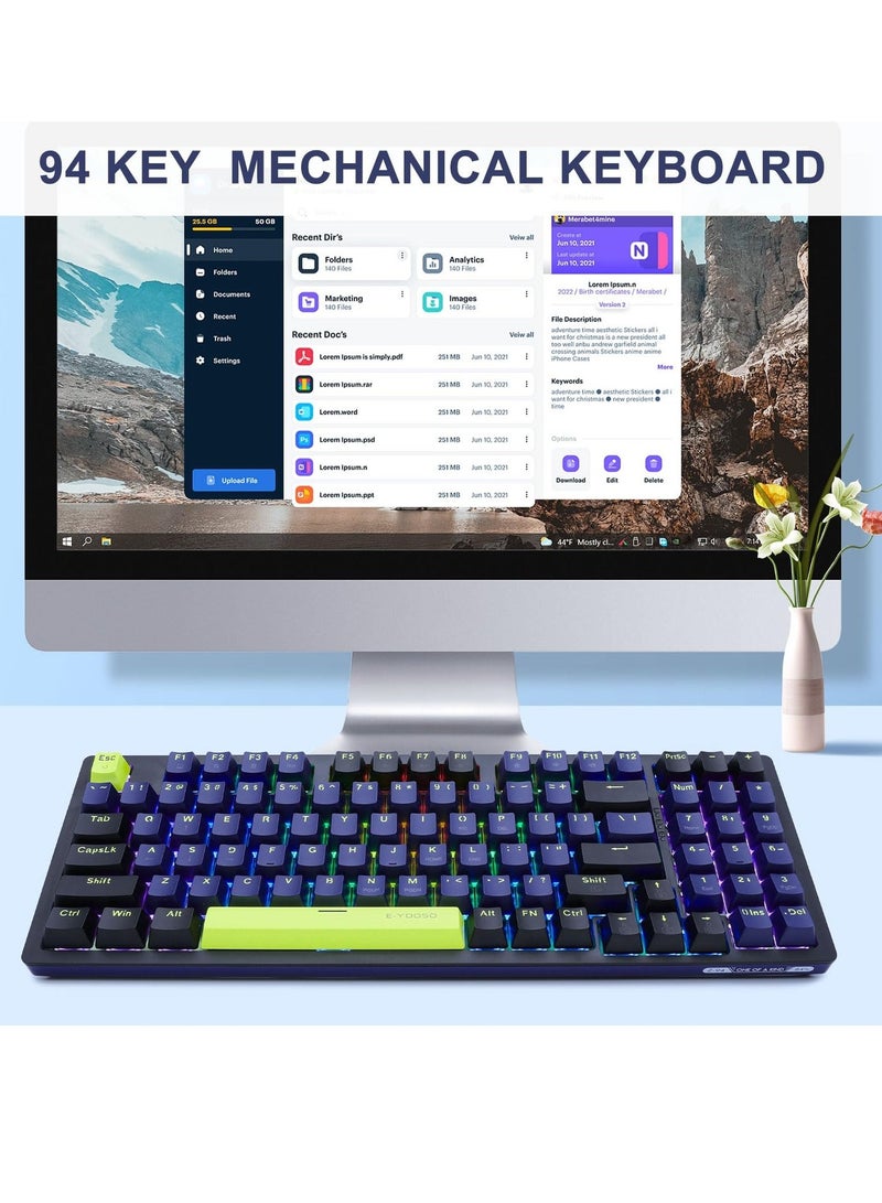 إي-يوسو لوحة مفاتيح الألعاب الميكانيكية Z-94 ، لوحة مفاتيح ألعاب RGB بإضاءة خلفية زرقاء 94 مفتاحا للمكتب والألعاب أزرق أسود - Image 2