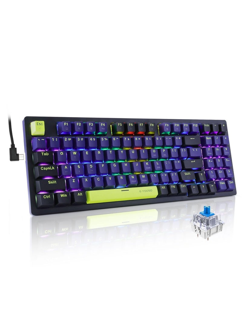 إي-يوسو لوحة مفاتيح الألعاب الميكانيكية Z-94 ، لوحة مفاتيح ألعاب RGB بإضاءة خلفية زرقاء 94 مفتاحا للمكتب والألعاب أزرق أسود - Image 1