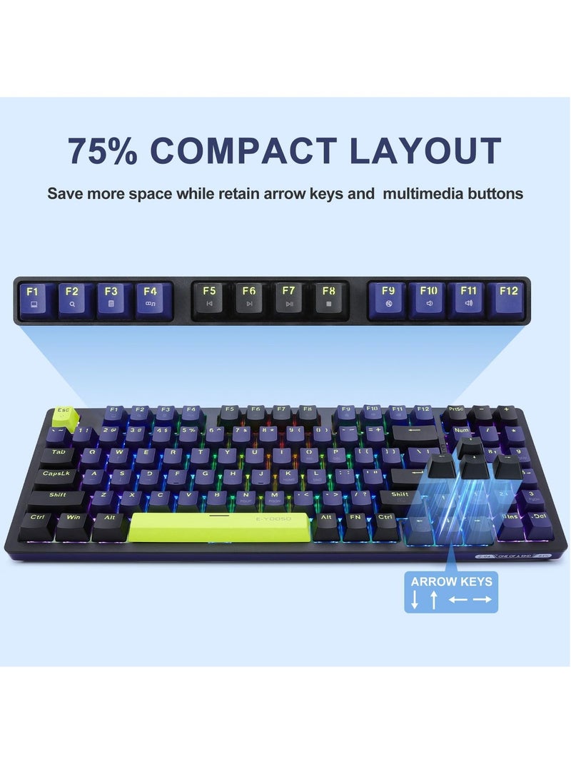 إي-يوسو لوحة مفاتيح الألعاب الميكانيكية Z-94 ، لوحة مفاتيح ألعاب RGB بإضاءة خلفية زرقاء 94 مفتاحا للمكتب والألعاب أزرق أسود - Image 4