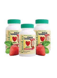 Pure Dha Dietary Supplement Dha For Kids Supports Healthy Brain Growth & Function Allnatural Glutenfree Kids Dha Supplement Natural Strawberry Flavor 90 Count (3 Pack)
