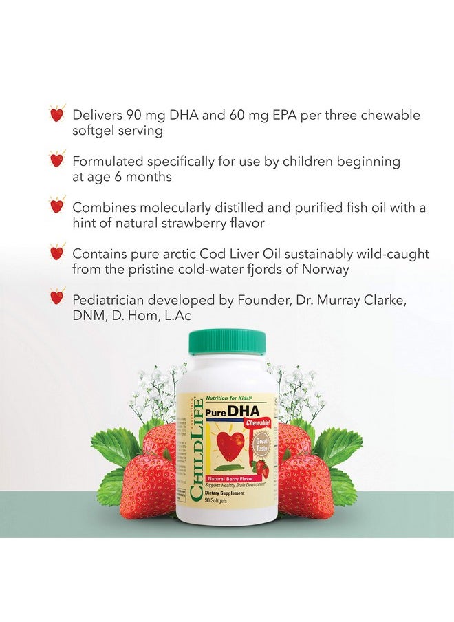 CHILDLIFE ESSENTIALS - Pure Dha Dietary Supplement Dha For Kids Supports Healthy Brain Growth & Function Allnatural Glutenfree Kids Dha Supplement Natural Strawberry Flavor 90 Count (3 Pack) - Image 1
