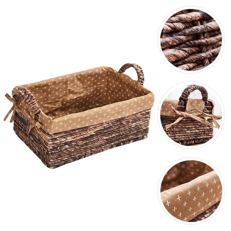 Rattan Storage Basket Organizer 28x18x12cm Small Woven Corn Husk Multifunctional Shelf Holder For Desktop - Image 5
