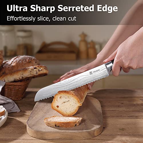 PAUDIN Bread Knife 8", Ultra Sharp Knife Wave Edge - Forged Premium German HC Stainless Steel, Serrated Bread Knife for Homemade Bread and Sourdough Bread, Pakkawood Handle - Image 5