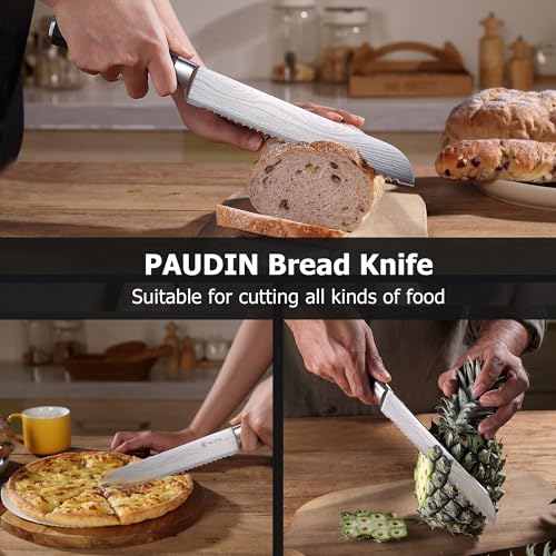 PAUDIN Bread Knife 8", Ultra Sharp Knife Wave Edge - Forged Premium German HC Stainless Steel, Serrated Bread Knife for Homemade Bread and Sourdough Bread, Pakkawood Handle - Image 4