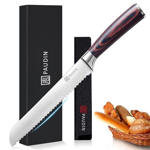 PAUDIN Bread Knife 8", Ultra Sharp Knife Wave Edge - Forged Premium German HC Stainless Steel, Serrated Bread Knife for Homemade Bread and Sourdough Bread, Pakkawood Handle - Image 1