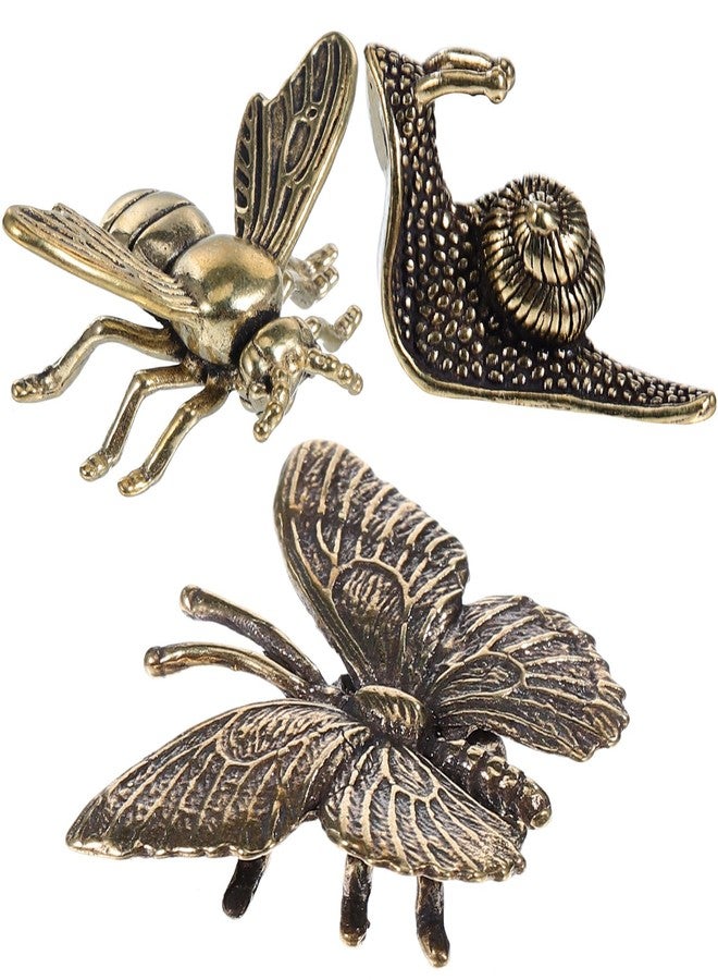 IMIKEYA Gold Animal Figurines: 3PCS Vintage Brass Bee Butterfly Snail Statues Decorative Brass Animal Ornament DIY Craft Small Metal Bee Desktop Ornament for Rustic Home Decor Wall Art - Image 1