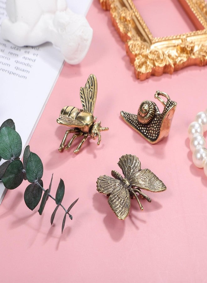 IMIKEYA Gold Animal Figurines: 3PCS Vintage Brass Bee Butterfly Snail Statues Decorative Brass Animal Ornament DIY Craft Small Metal Bee Desktop Ornament for Rustic Home Decor Wall Art - Image 5