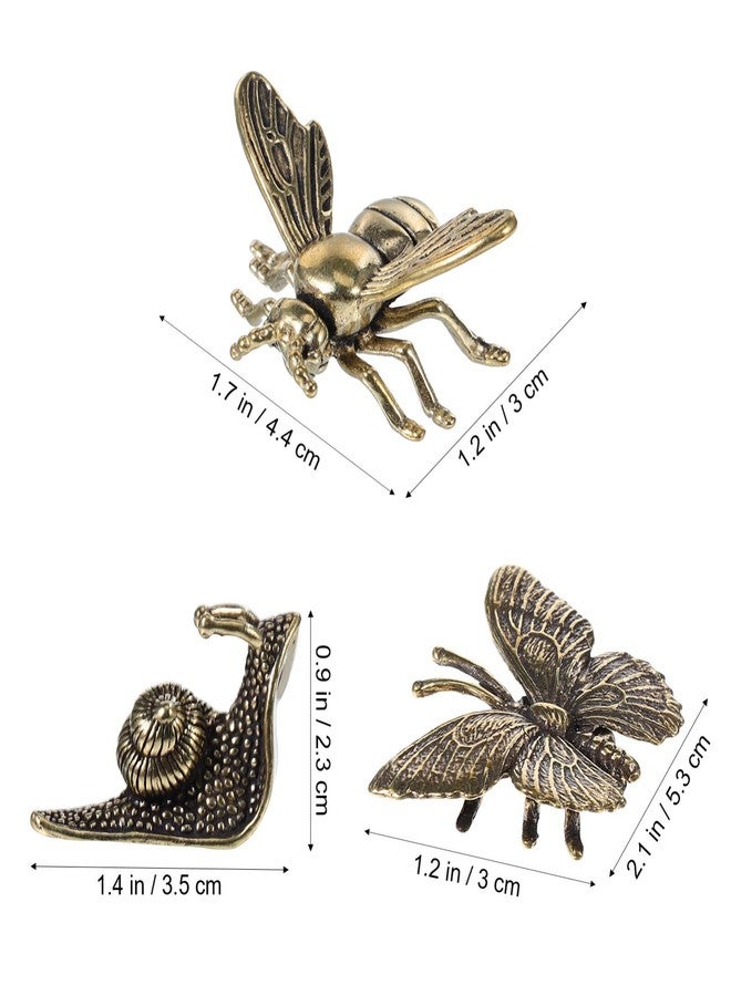 IMIKEYA Gold Animal Figurines: 3PCS Vintage Brass Bee Butterfly Snail Statues Decorative Brass Animal Ornament DIY Craft Small Metal Bee Desktop Ornament for Rustic Home Decor Wall Art - Image 3