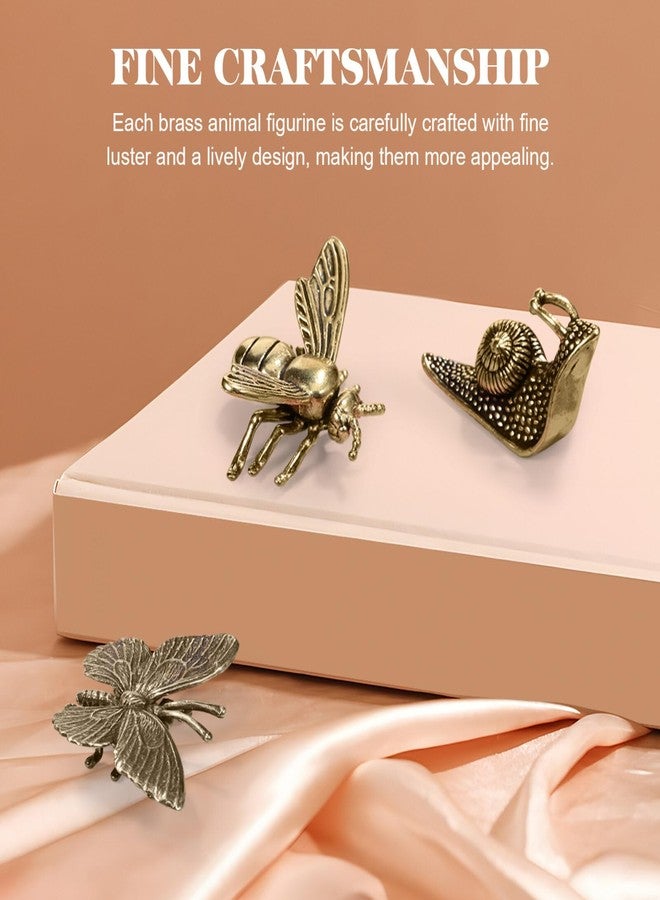 IMIKEYA Gold Animal Figurines: 3PCS Vintage Brass Bee Butterfly Snail Statues Decorative Brass Animal Ornament DIY Craft Small Metal Bee Desktop Ornament for Rustic Home Decor Wall Art - Image 2