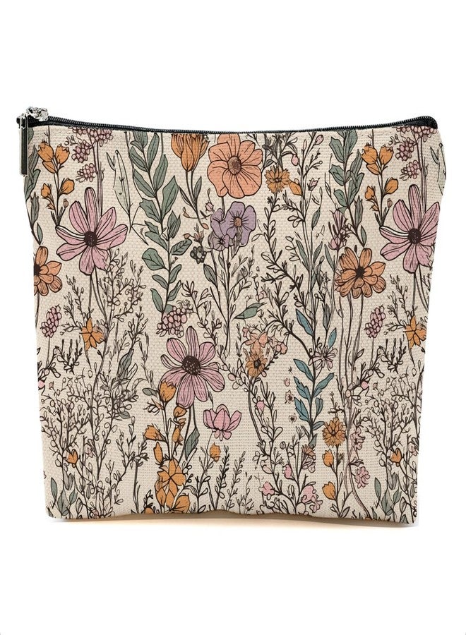 DHKG Vintage Wildflowers Makeup Bag Floral Garden Flower Cosmetic Bag Friend Friendship Gifts for Women Girls Sister Coworker Botanical Travel Organizer Zipper Pouch Christmas Thanksgiving Birthday Gifts - Image 1