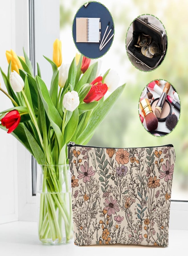 DHKG Vintage Wildflowers Makeup Bag Floral Garden Flower Cosmetic Bag Friend Friendship Gifts for Women Girls Sister Coworker Botanical Travel Organizer Zipper Pouch Christmas Thanksgiving Birthday Gifts - Image 3