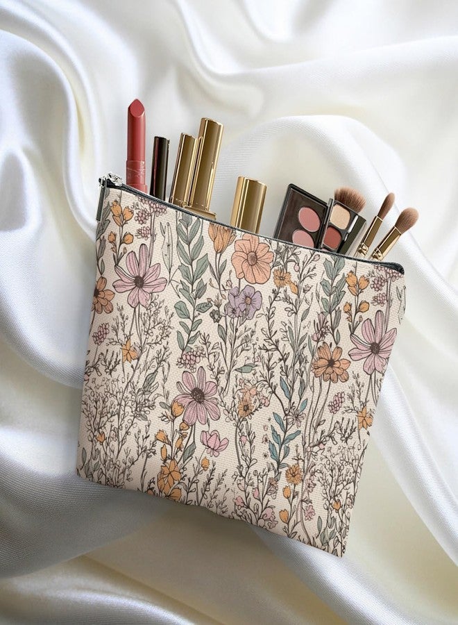 DHKG Vintage Wildflowers Makeup Bag Floral Garden Flower Cosmetic Bag Friend Friendship Gifts for Women Girls Sister Coworker Botanical Travel Organizer Zipper Pouch Christmas Thanksgiving Birthday Gifts - Image 4