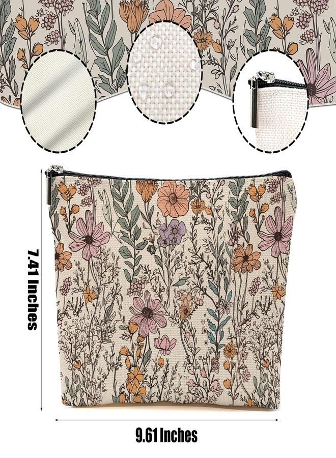 DHKG Vintage Wildflowers Makeup Bag Floral Garden Flower Cosmetic Bag Friend Friendship Gifts for Women Girls Sister Coworker Botanical Travel Organizer Zipper Pouch Christmas Thanksgiving Birthday Gifts - Image 2