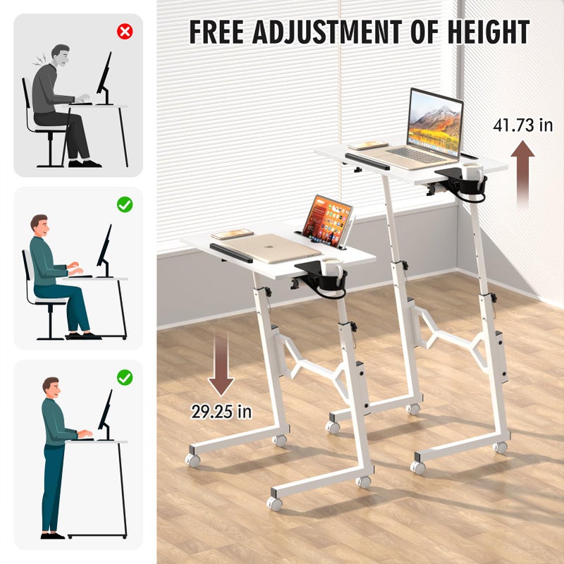 Enayplon Small Standing Desk with Wheels, Portable Treadmill Desk, Rolling Desk Adjustable Height for Laptop, Mobile Standing Table for Walking Pad, Bedside Table - Image 3
