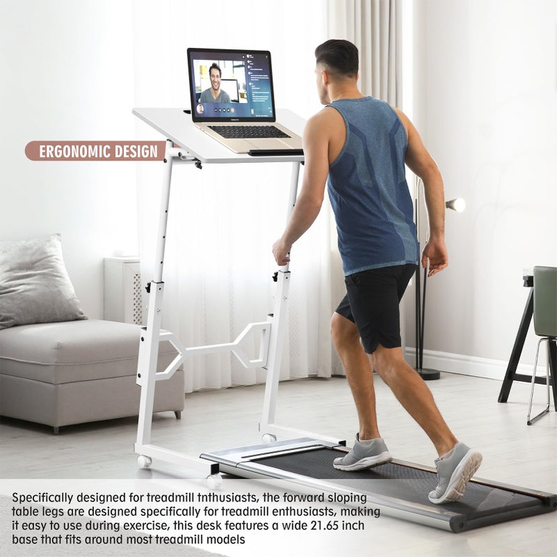 Enayplon Small Standing Desk with Wheels, Portable Treadmill Desk, Rolling Desk Adjustable Height for Laptop, Mobile Standing Table for Walking Pad, Bedside Table - Image 2