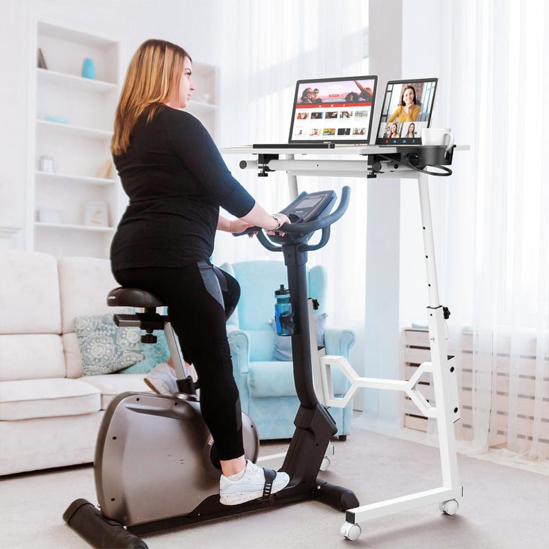 Enayplon Small Standing Desk with Wheels, Portable Treadmill Desk, Rolling Desk Adjustable Height for Laptop, Mobile Standing Table for Walking Pad, Bedside Table - Image 4