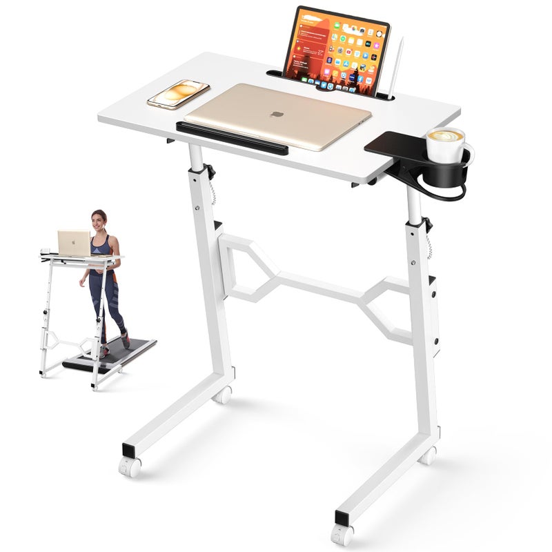 Enayplon Small Standing Desk with Wheels, Portable Treadmill Desk, Rolling Desk Adjustable Height for Laptop, Mobile Standing Table for Walking Pad, Bedside Table - Image 1