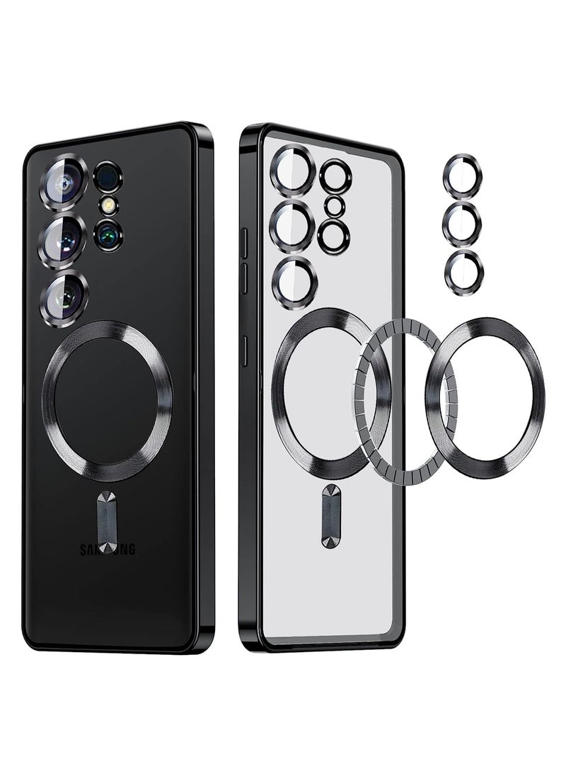 Samsung Galaxy S24 Ultra Case with Camera Lens Protector, Protective Case Compatible with Wireless Charging, Anti-Scratch Shockproof Protective Electroplated Samsung S24 Ultra Case for Women Men