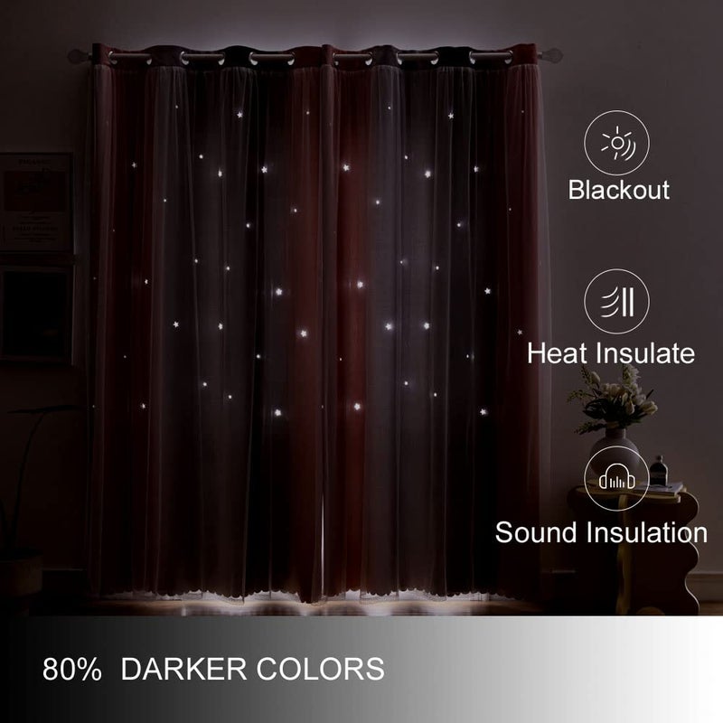 ZHUHAN Rainbow Ombre Star Cutouts Blackout Curtains for Girl Kid Nursery Bedroom and Living Room Decor Darken Double Layer Window Cute Grommet Curtains Soundproof Light (Pink Grey 52W X 63L 2- Panels) - Image 3