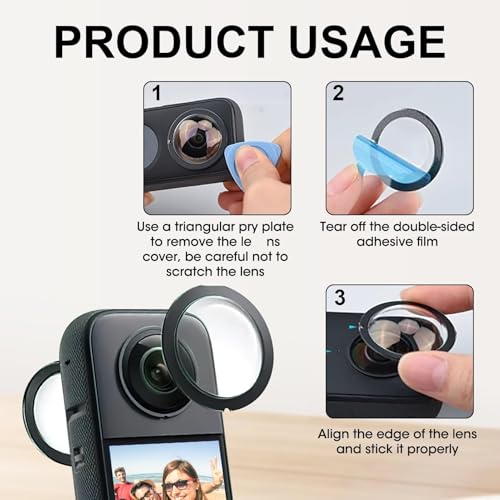 BharatBazaar Cover for Insta 360 X3 Lens Guard, Protective Lens Cover for Insta360 X3, Camera Accessories for Photography and Videography, Includes 2 Lens Guards, 4 Stickers, 1 Triangle Pry Tool, 1 Cleaning Cloth - Image 4