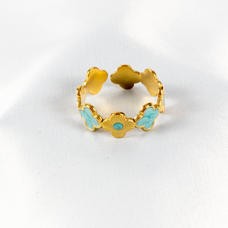 The Black Pearl Accessories Free Size Stainless Steel Golden Ring With Blue Enamel - Image 2
