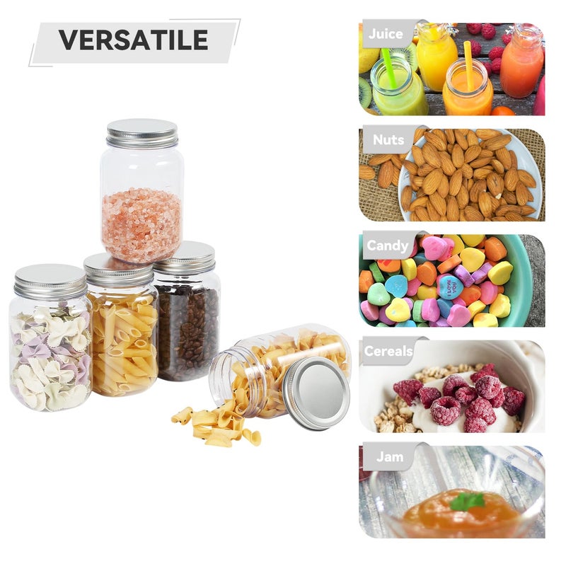 novelinks 16 oz Clear Plastic Jars with Lids, Refillable 16oz Mason Jars with Lids & Storage Containers for Kitchen & Household Use (24 Pack,Silver) - Image 4