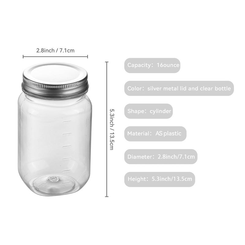 novelinks 16 oz Clear Plastic Jars with Lids, Refillable 16oz Mason Jars with Lids & Storage Containers for Kitchen & Household Use (24 Pack,Silver) - Image 2