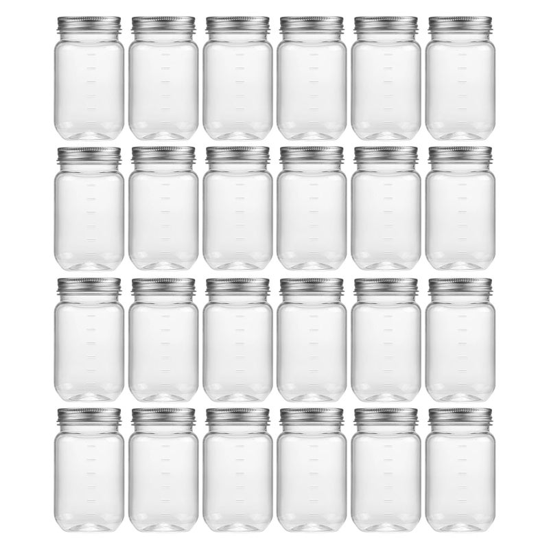 novelinks 16 oz Clear Plastic Jars with Lids, Refillable 16oz Mason Jars with Lids & Storage Containers for Kitchen & Household Use (24 Pack,Silver) - Image 1