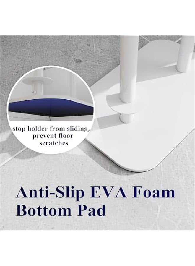 Free Standing Rustproof Metal Toilet Paper Stand for 4 Rolls with Anti-Slip Base, Phone Shelf, Bathroom Organizers White. - Image 5