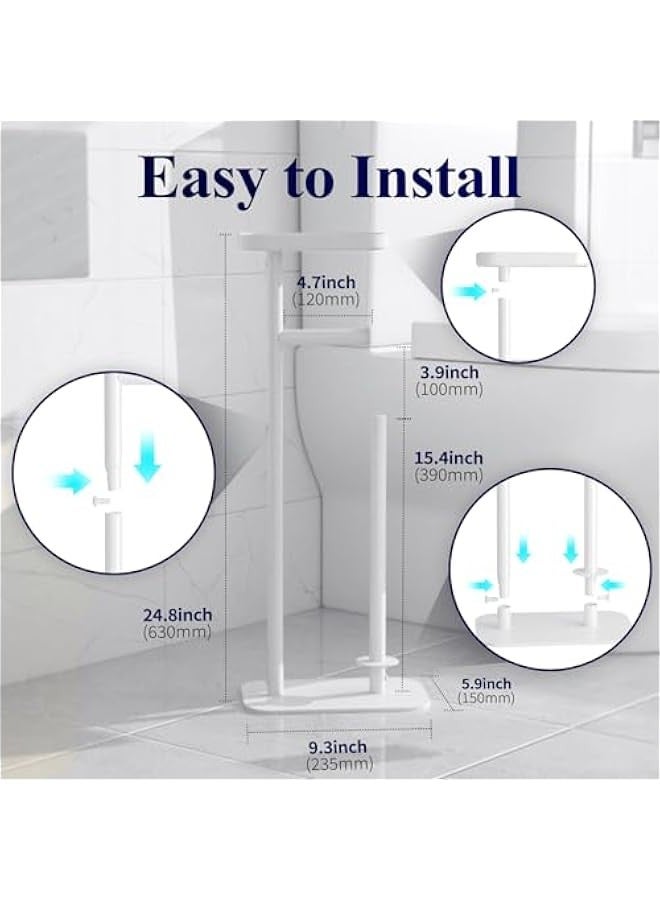 Free Standing Rustproof Metal Toilet Paper Stand for 4 Rolls with Anti-Slip Base, Phone Shelf, Bathroom Organizers White. - Image 2