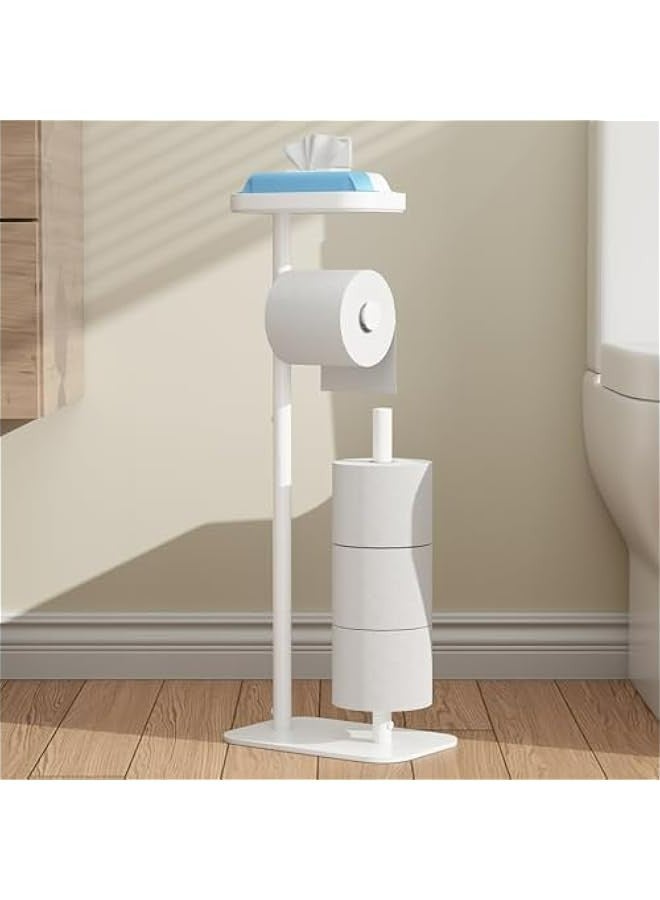 Free Standing Rustproof Metal Toilet Paper Stand for 4 Rolls with Anti-Slip Base, Phone Shelf, Bathroom Organizers White. - Image 1