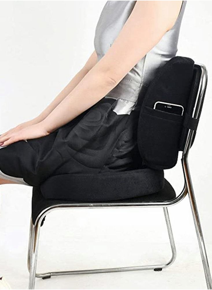 HomarKet - 2-Piece Multipurpose Memory Foam Seat Cushion and Lumbar Support Pillow Set Black - Image 1