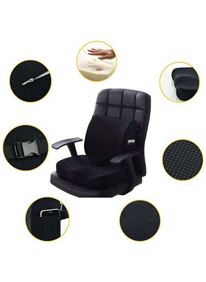 HomarKet - 2-Piece Multipurpose Memory Foam Seat Cushion and Lumbar Support Pillow Set Black - Image 1