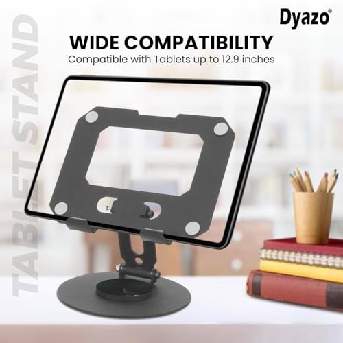 Dyazo Foldable 360° Rotating Tablet Stand | Multiple Height & Angle Adjustable Holder | Compatible for iPad Pro/Air/Mini, Samsung Galaxy Tabs, Surface Pro & All Tablets Upto 12.9 Inch (Space Grey) - Image 2