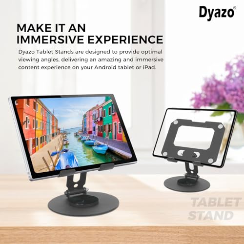 Dyazo Foldable 360° Rotating Tablet Stand | Multiple Height & Angle Adjustable Holder | Compatible for iPad Pro/Air/Mini, Samsung Galaxy Tabs, Surface Pro & All Tablets Upto 12.9 Inch (Space Grey) - Image 3