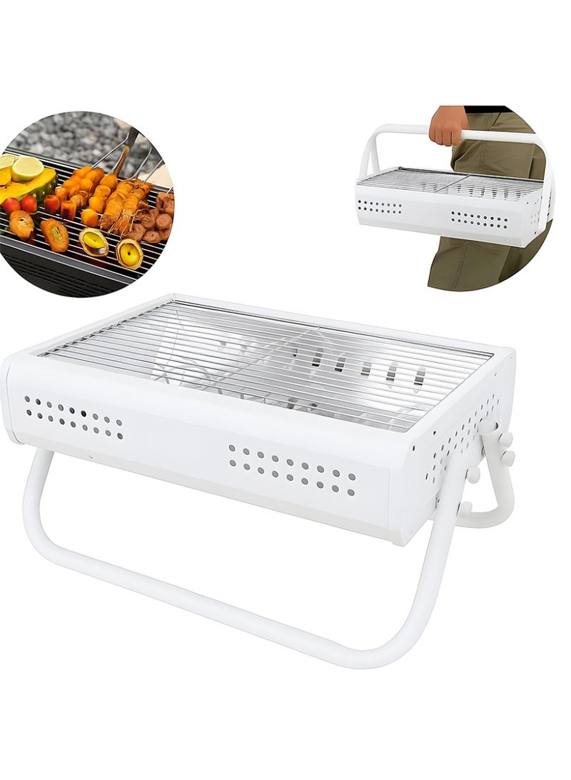 Cady One Portable Foldable Stainless Steel Charcoal Grill, Compact Portable BBQ Grill with Detachable Legs 23*31*50cm Ideal for Outdoor Cooking for Travel, Camping, and Picnics White - Image 1