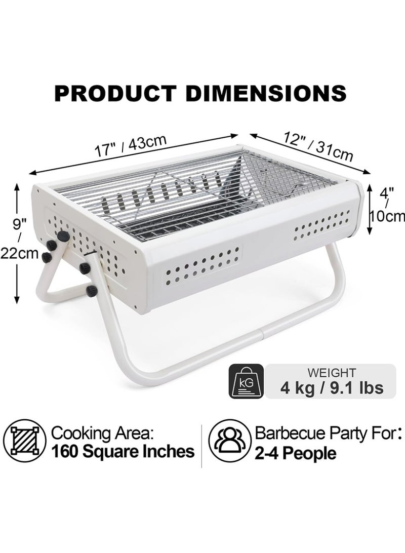 Cady One Portable Foldable Stainless Steel Charcoal Grill, Compact Portable BBQ Grill with Detachable Legs 23*31*50cm Ideal for Outdoor Cooking for Travel, Camping, and Picnics White - Image 2