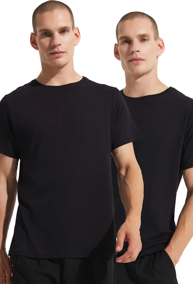 جون Black-Black 2-Pack 100% Cotton Basic Men's T-Shirt
