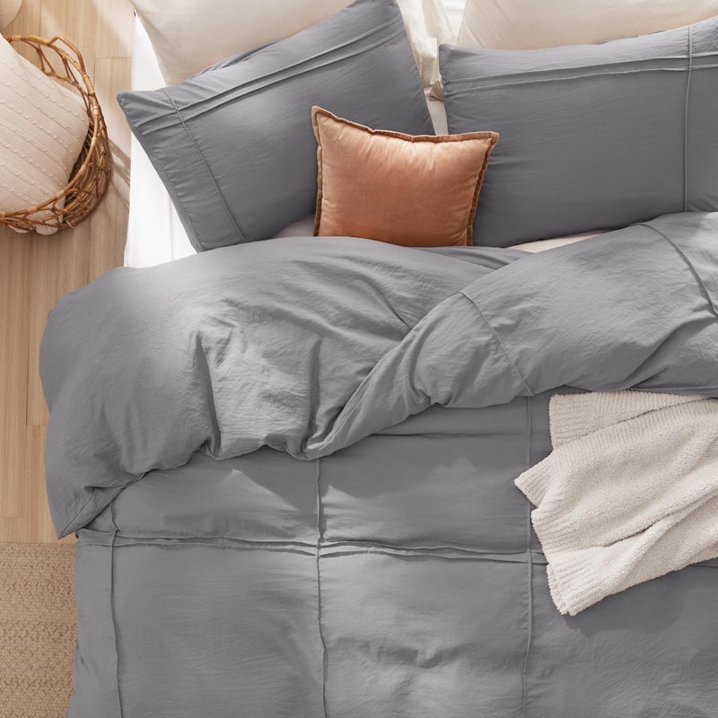 Bedsure Grid Boho 3 Pcs Duvet Cover Set King Size, Shabby Chic Tufted Boho Bedding Set, Includes 1 King Duvet Cover (265 cm x 230 cm) & 2 Pillowcases (50 cm x  90 cm), Dark Grey - Image 3