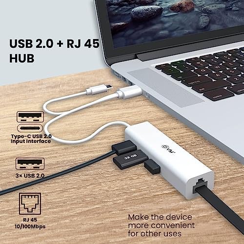 EVM 4-in-1 USB Hub – RJ45 100Mbps Ethernet + 3X USB 2.0, Dual Input (Type-C & USB-A), Plug & Play | 1 Year Warranty - Image 2
