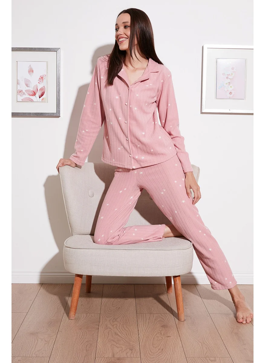 Lela Regular Fit Shirt Collar Front Buttoned Polar Fleece Pajama Set Women's Pajama Set 6571009W4