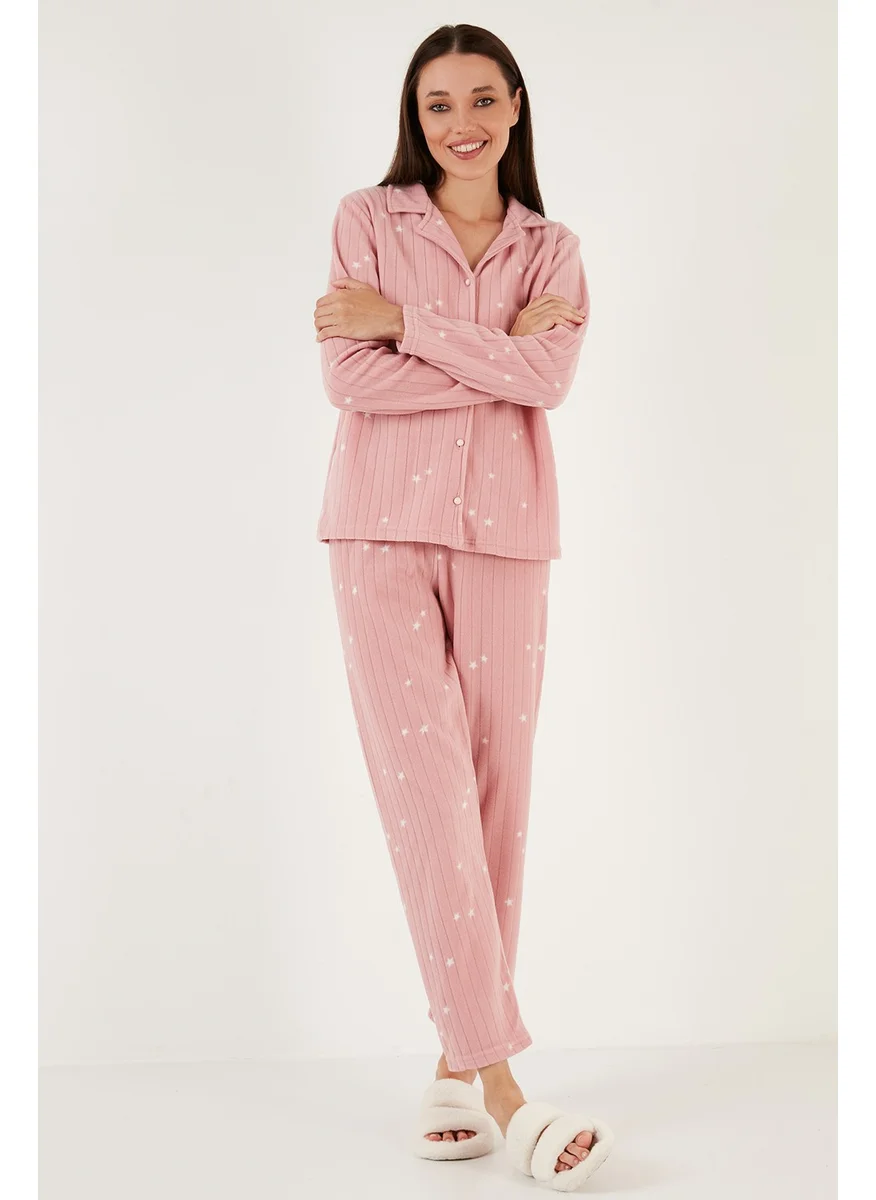 Lela Regular Fit Shirt Collar Front Buttoned Polar Fleece Pajama Set Women's Pajama Set 6571009W4