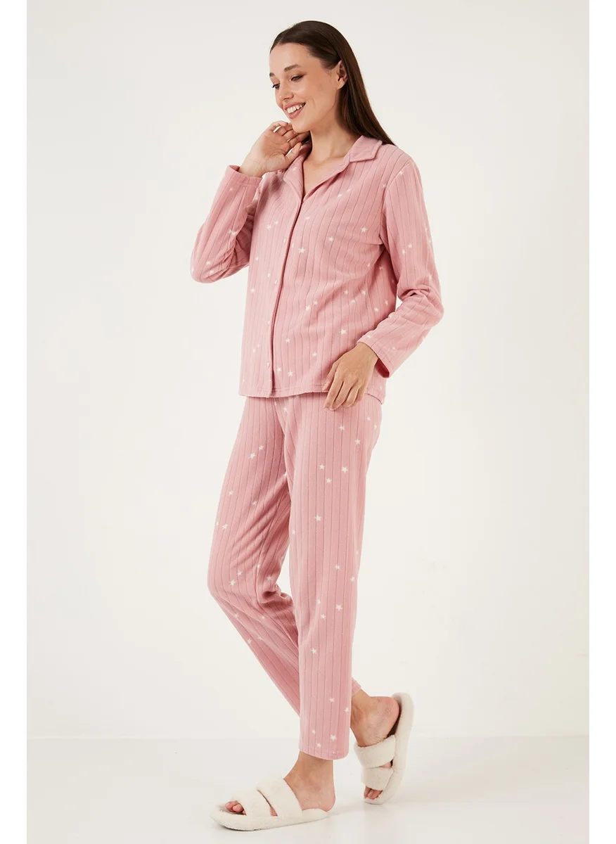 Lela Regular Fit Shirt Collar Front Buttoned Polar Fleece Pajama Set Women's Pajama Set 6571009W4