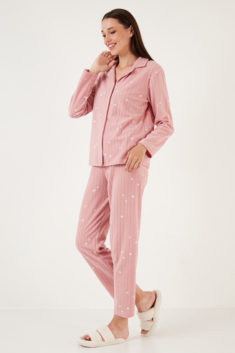 Lela Regular Fit Shirt Collar Front Buttoned Polar Fleece Pajama Set Women's Pajama Set 6571009W4  - Image 5