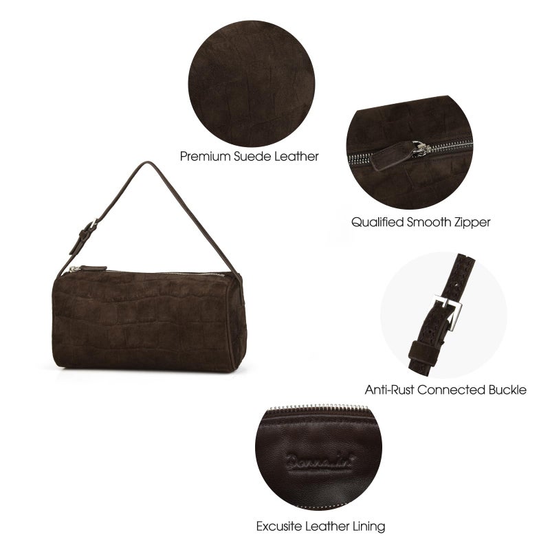 DONNAIN Premium Suede Leather Crossbody Purses for Women, Small Shoulder Bag with Adjustable Strap and Crossbody Hobo Bag (Dark Coffee Embossed) - Image 4