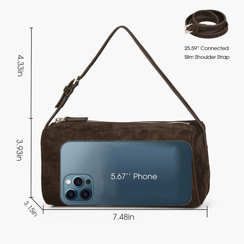 DONNAIN Premium Suede Leather Crossbody Purses for Women, Small Shoulder Bag with Adjustable Strap and Crossbody Hobo Bag (Dark Coffee Embossed) - Image 2