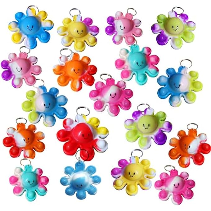 Goodangie00 100 Packs Rainbow Students Gifts Bulk Colorful Octopus Mini Pop Backpack Keychains for Kindergarten Christmas Party Favors, Small Sensory Bubble Classroom Prize - Image 1