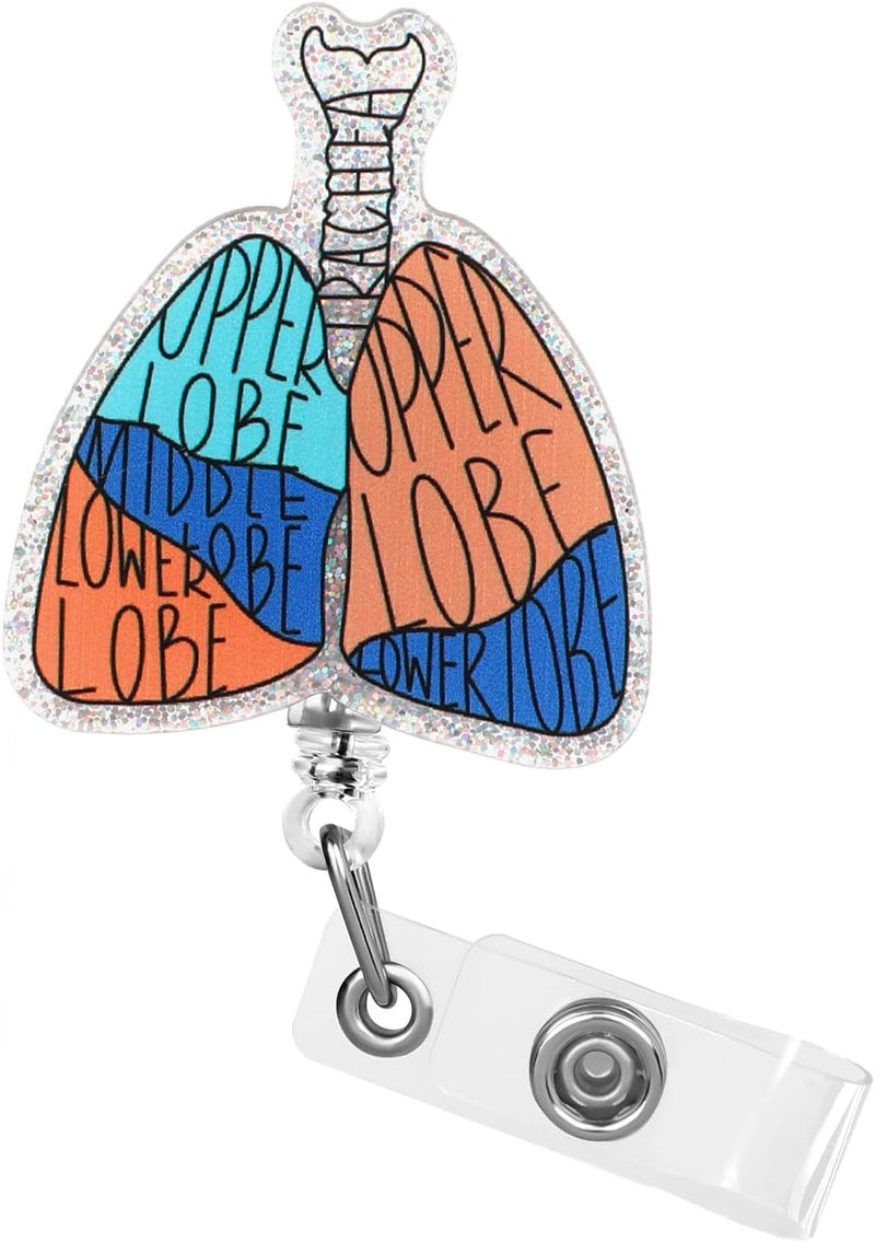 Dimeho Badge Reel Holder Retractable Medical Student ID Clip Glitter Cute Nursing Name Tag Holder Bling Nurse Badge Alligator Clip for Doctor Medical Assistant Clinic Office (Hand Drawn Lungs) - Image 1