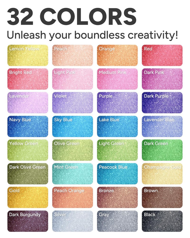 JusArt 32 Colors Glitter Markers, Glitter Paint Pens Sparkly and Shiny for DIY Card Making, Coloring, Scrapbooking, Glass, Wood, Stone, Fabric, Rock - 0.7mm Extra Fine Acrylic Paint Markers - Image 3